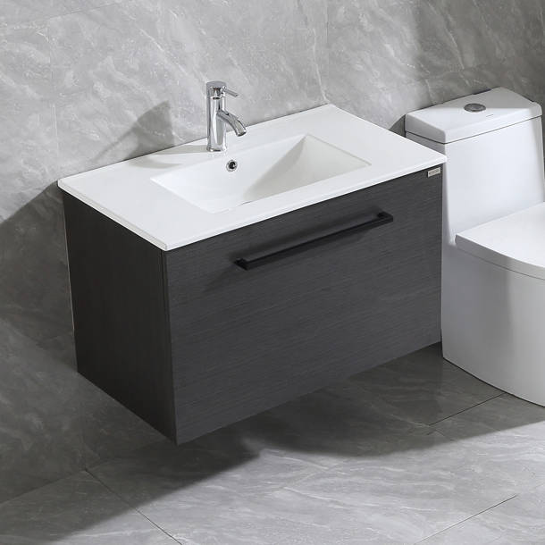 17 Stories 32'' Wall Mounted Single Bathroom Vanity with Black Stone